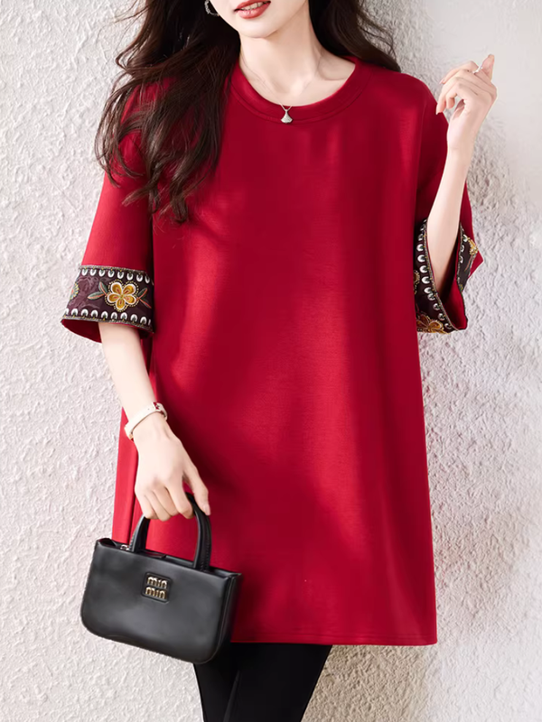 A-Line Tunic Top with Embroidered Cuffs