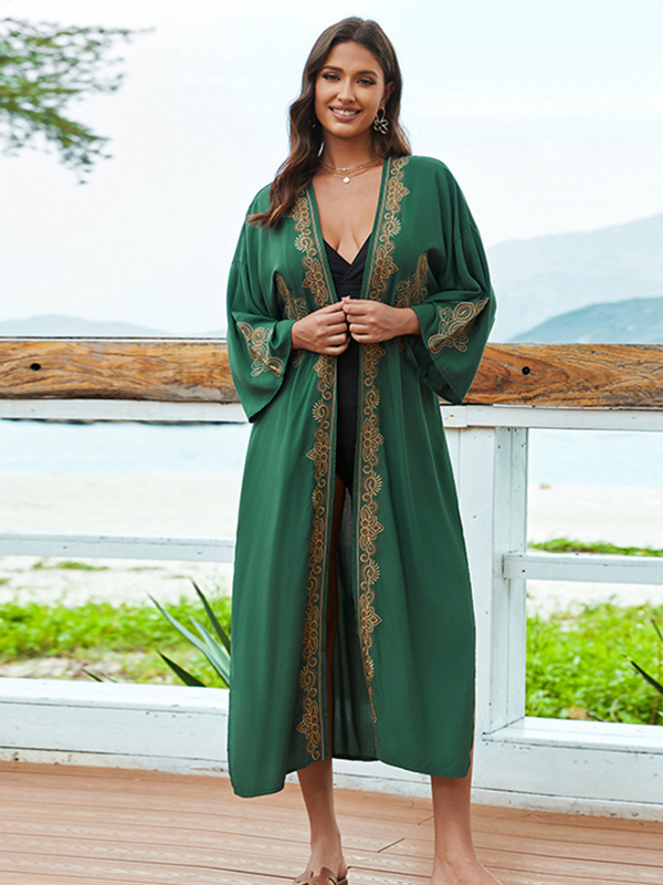 Robe Kimono à ceinture brodée à style ouvert de grande taille en liberté en liberté
