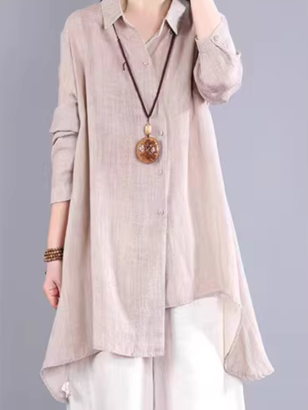 Longline Cotton-Linen Shirt Tunic with Asymmetric Hem