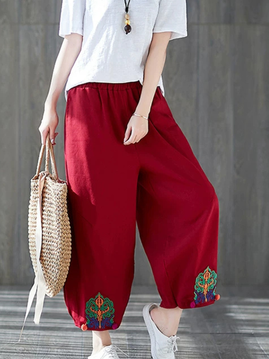 Breezy Weekend Confidence Linen Pants — Embroidered Hem, Effortless, Flattering Fit