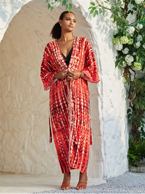 Coupage de plage à la rayonne pour femmes Robe Kimono Robe de ceinture imprimée