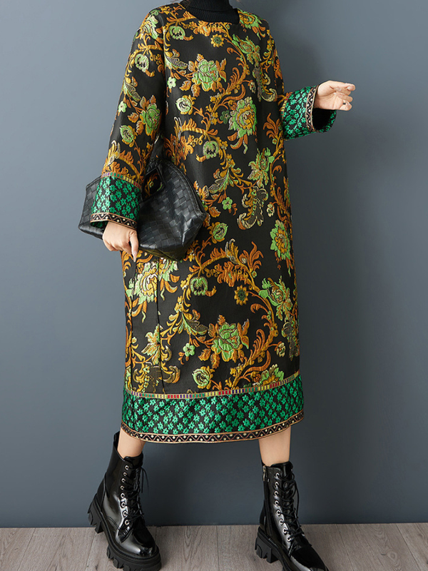 Baroque Jacquard Quilted Midi Dress in a Relaxed Cocoon Silhouette