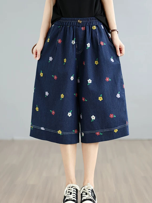 Weekend Ease Denim Culottes β Playful Floral, Effortless Fit and Confidence