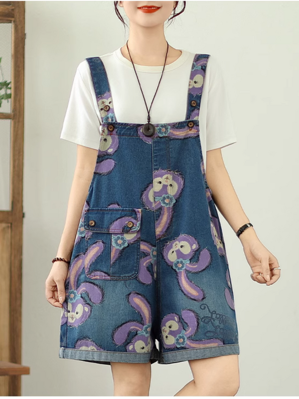 Summer de mujeres Hermosas y dibujos animados de mujer Denim impreso Dungaree