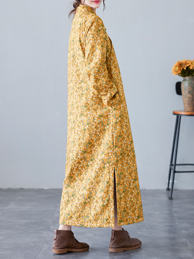 Women Winter Velvet Thickened Side Pocket A-Line Shirt Dress