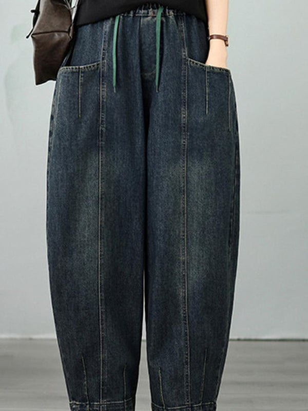 Breezy Weekend Distressed Denim Harem Pants