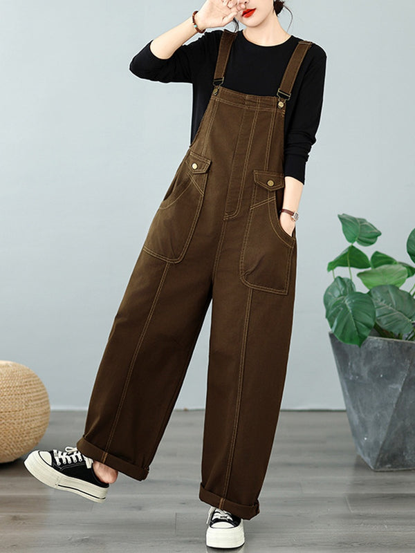 Laid-Back Weekend Plus-Size Denim Overalls with Large Pockets