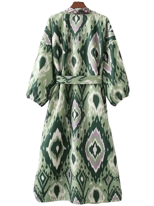 Evatrends cotton gown robe printed kimonos, Outerwear, Polyester, Nightwear, long kimono, Raglan sleeves, long Sleeves, loose fitting, printed, Belted