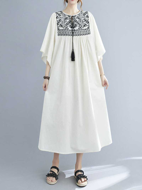 Embroidered Polyester A-Line Dress