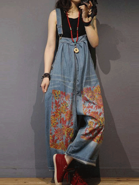Dungarees, cotton , floral , vintage retro style, overall, Thick, Non-stretchable