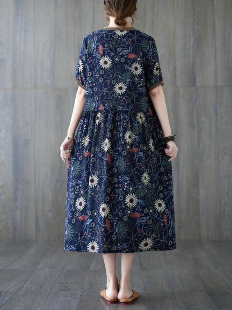 Beautiful summer floral cotton and linen Smock slim dress Women's Fit