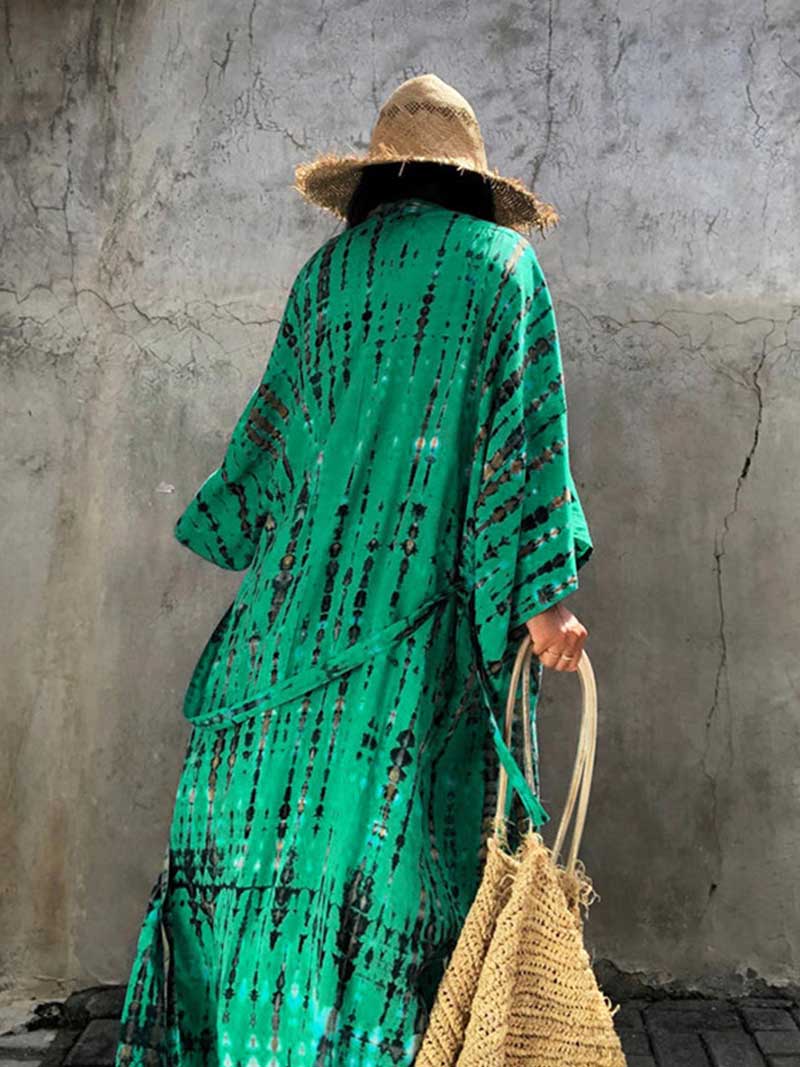Evatrends cotton gown robe printed kimonos, Outerwear, Rayon 100(%), Nightwear, long kimono, Board Sleeves, Different colors, loose fitting, Tie-Dye Print