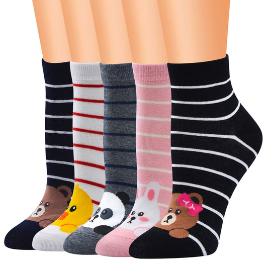 Projeto de padrão de algodão feminino Meias de tornozelo (5 pares)