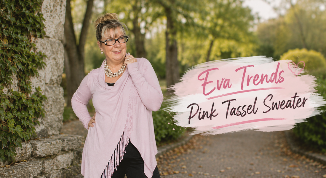 Woman wearing a pink tassel sweater styled with casual bottoms and boots for a cozy and fashionable fall outfit.