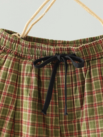 Artisanal plaid pants, relaxed cropped fit in breathable Cotton&Flax for women