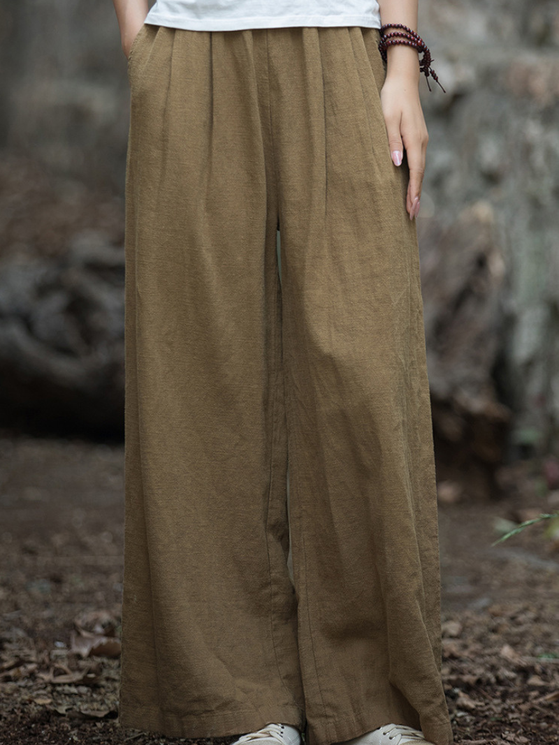 Women's wearing brown wide-leg pants 
