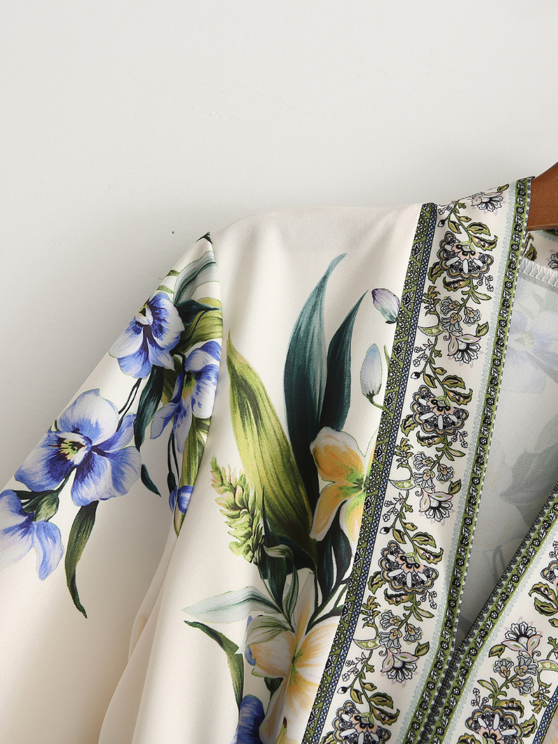 Robe de chemise de ceinture de taille à fleurs imprimées modernes pour femmes