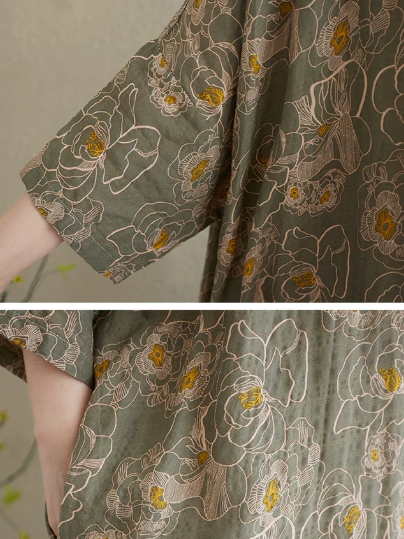 Serene Weekend Floral Dress — Cotton Linen Ease with Relaxed Elegance