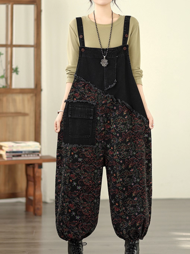 Boho Printed Women's Cotton Linen Harem Overalls | Eva Trends