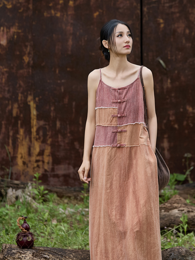 Women elegant tie dye long dress with side pockets