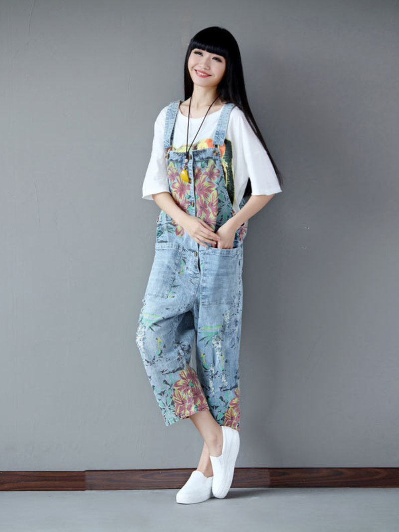 Chic & Casual Printed Denim Overall for Women | Eva Trends