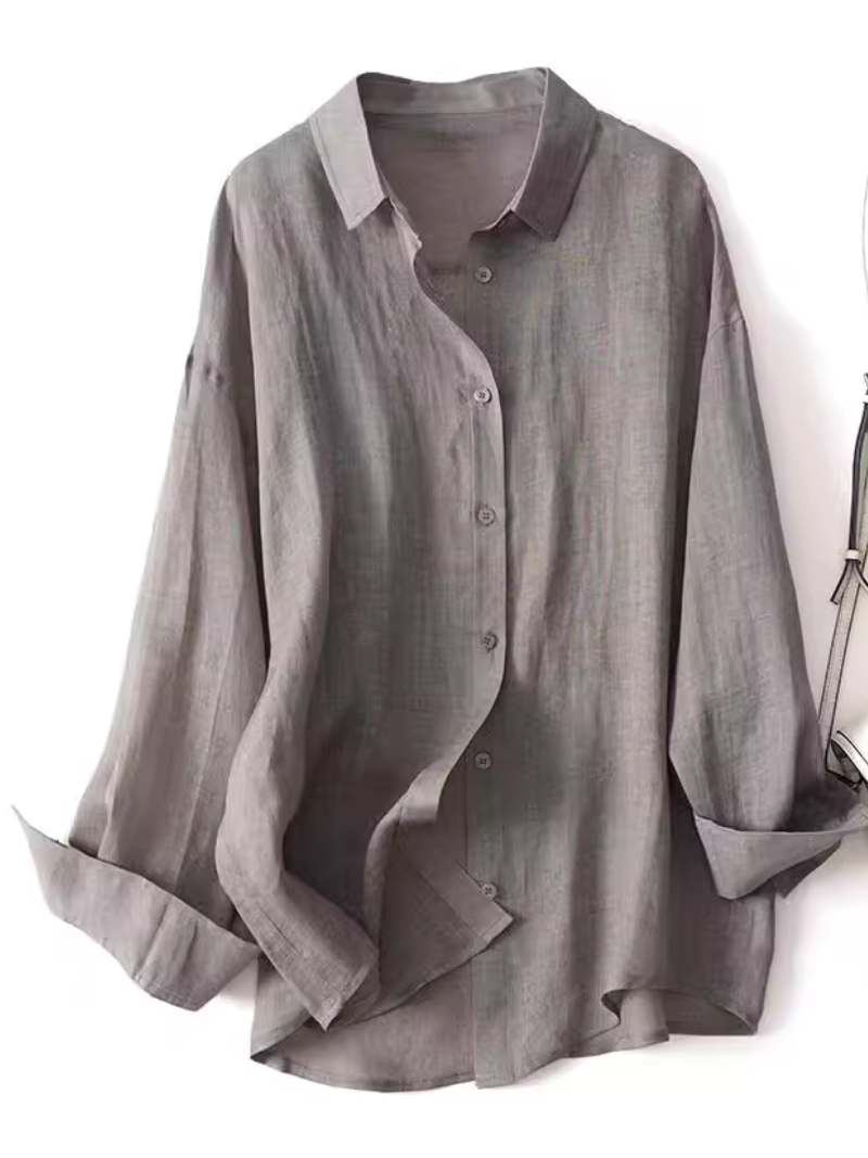 Chic Oversized Ramie Shirt, Button-Front Ease and Relaxed Collared Draping