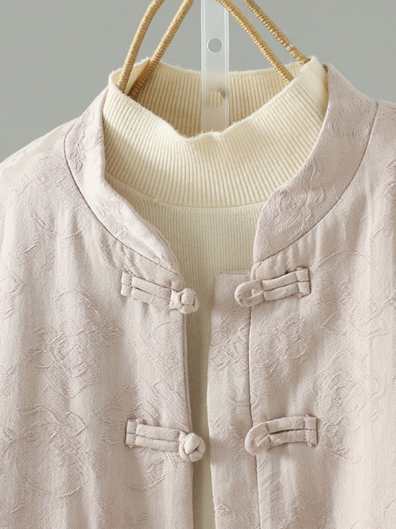 Mandarin-Collar Cotton&Flax Jacquard Jacket, Elegant Women’s Winter Outerwear