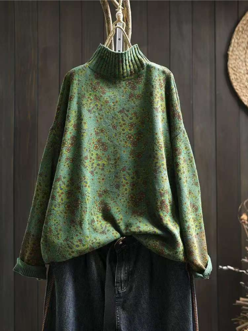 Women’s Floral Print Half Turtle Neck Knit Sweater