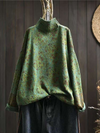 Women's Autumn and Winter Retro Half-Turtle Collar Printed Sweater