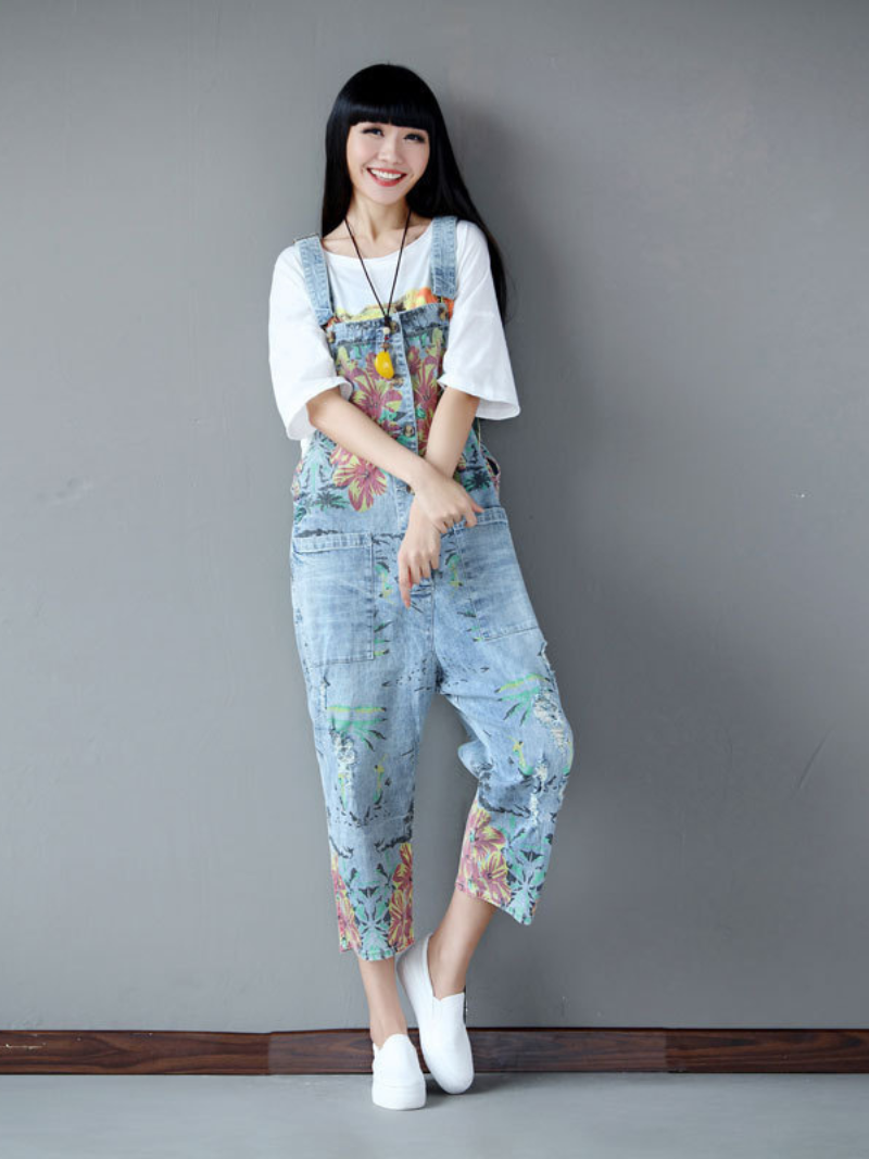 Chic & Casual Printed Denim Overall for Women | Eva Trends