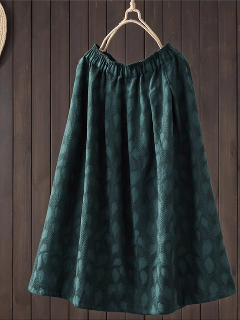 Jacquard A-Line Women's Midi Skirt with Soft Volume and Elastic Waist