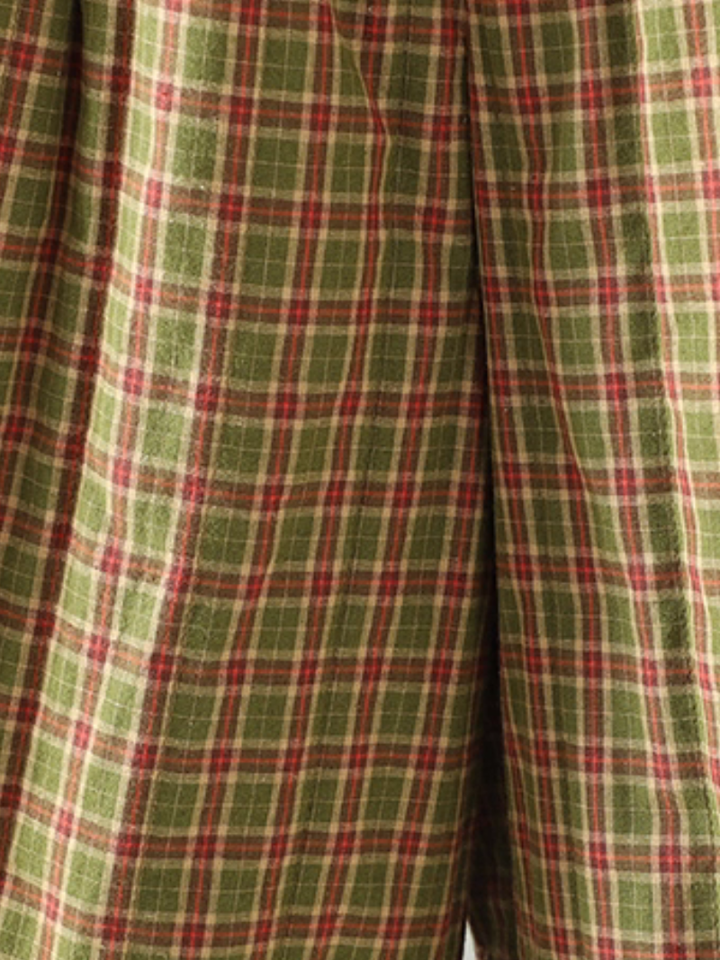 Artisanal plaid pants, relaxed cropped fit in breathable Cotton&Flax for women