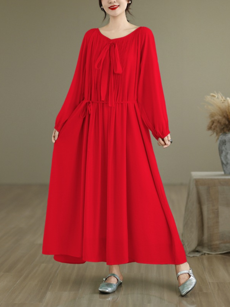 Women's Red A-Line Loose Dress