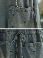 Hooded Denim Dress in Cotton, Pinafore Silhouette with Oversized Pockets