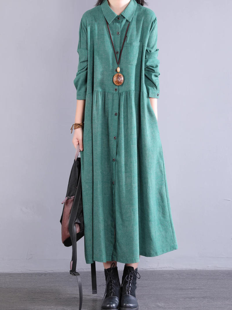Women's Summer Button-Up Collar Type A-Line Shirt Dress