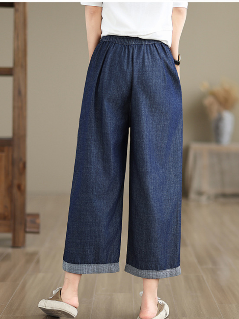 Chic Cotton Wide-Leg Pants, Cropped Drawstring Trousers for Effortless Style