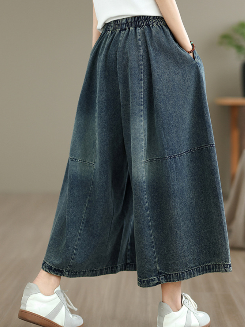 Artful Wide-Leg Denim Culottes in Soft Denim Cotton, Effortless Ease
