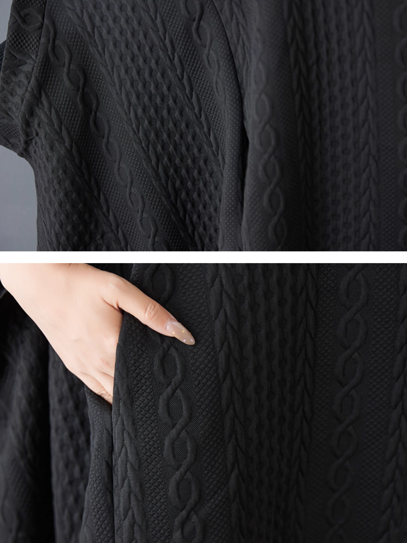 Textured A-line Cape Poncho in Polyester Blend, Minimalist Winter Layer