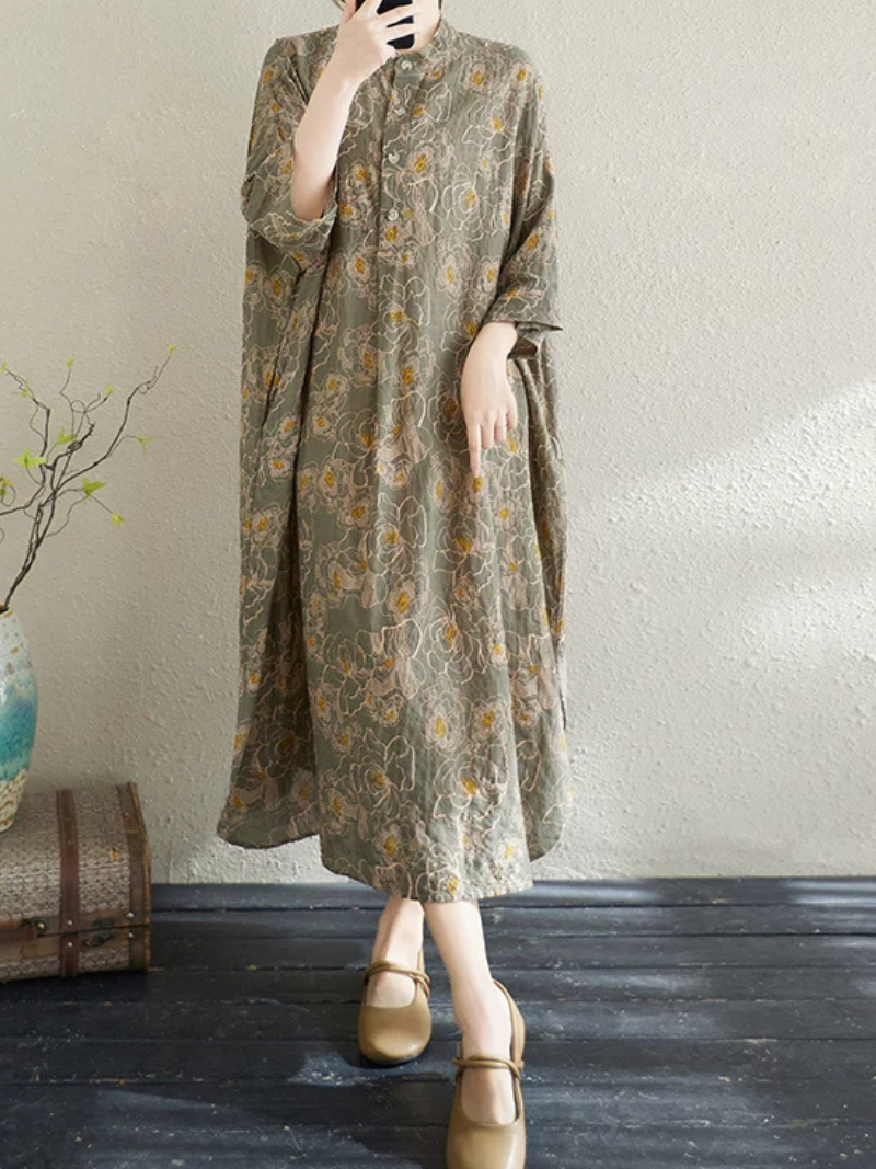 Serene Weekend Floral Dress — Cotton Linen Ease with Relaxed Elegance