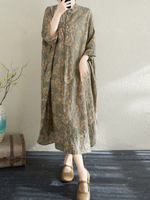 Serene Weekend Floral Dress — Cotton Linen Ease with Relaxed Elegance