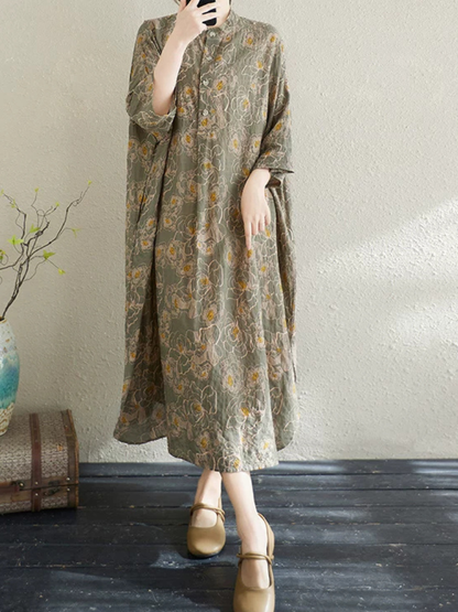 Serene Weekend Floral Dress — Cotton Linen Ease with Relaxed Elegance
