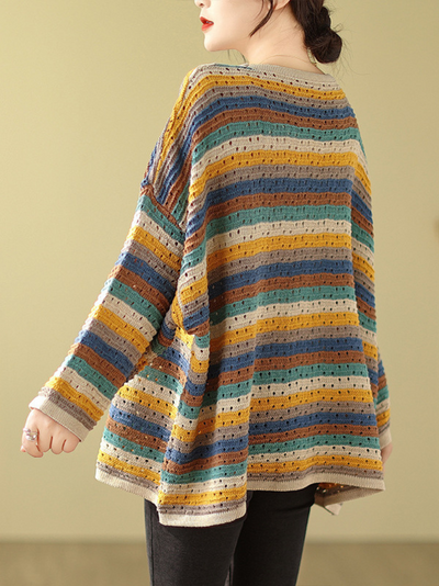 Women's Comfy & Colorful Plus Size Knitted Stripe Sweater