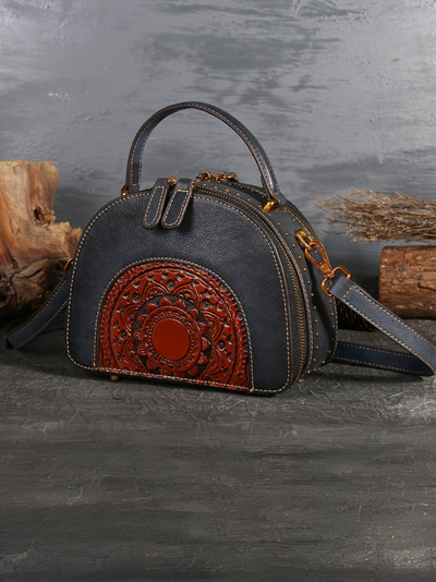 Women's Ethnic Style Leather Round Shape Bag