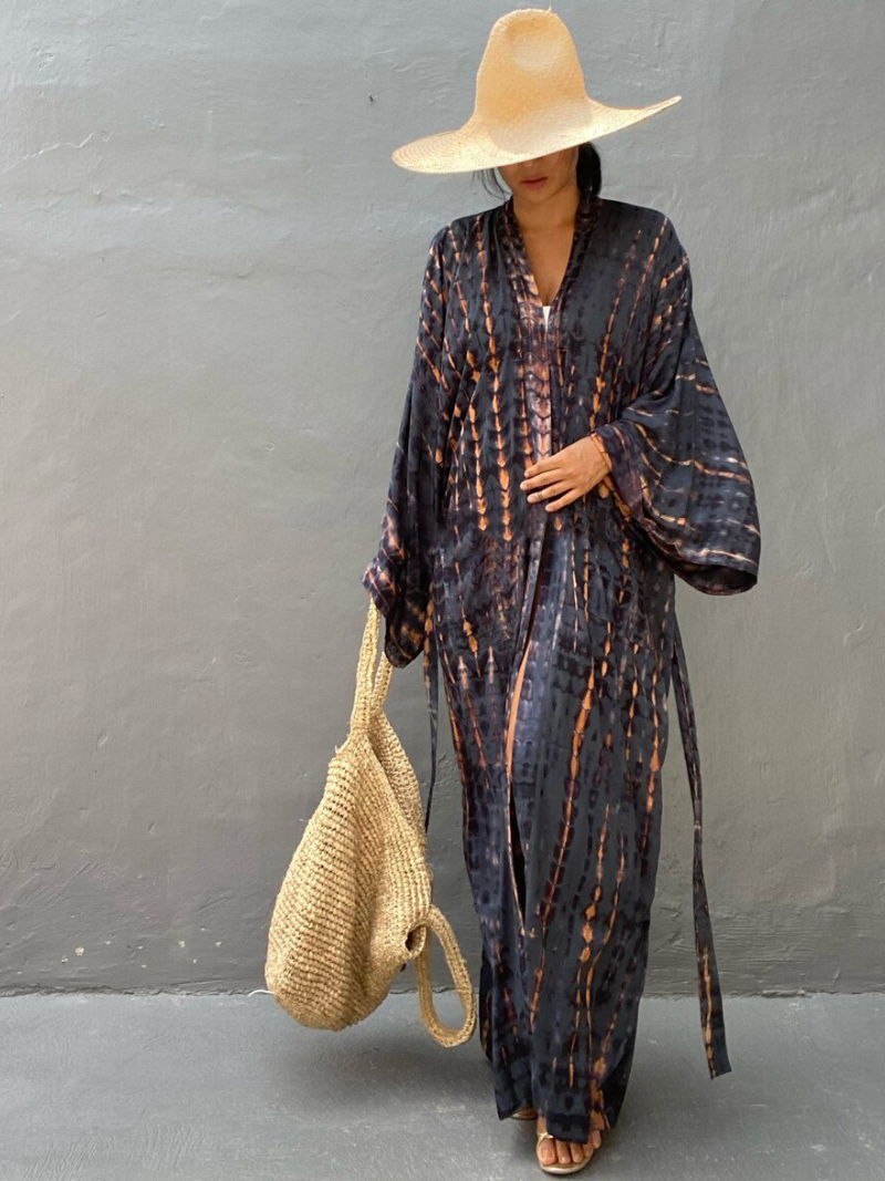 Coupage de plage à la rayonne pour femmes Robe Kimono Robe de ceinture imprimée