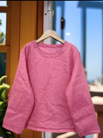 Minimal Long-Sleeve Cotton Blouse with Round Neckline, Effortless Women’s Top