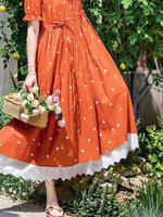 Cottage Garden Polka Dot Cotton Dress with Scalloped Lace Hem