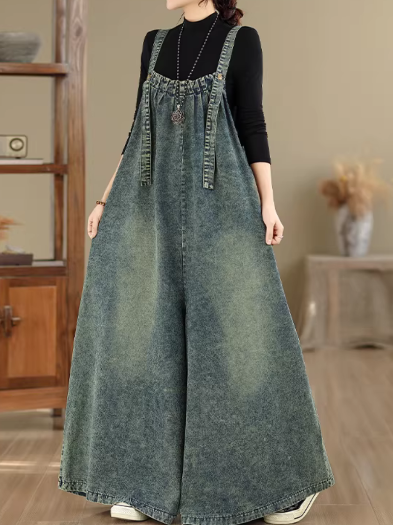 Artful Wide-Leg Denim Overalls Jumpsuit in Soft Cotton for Effortless Weekends