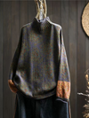 Women's Autumn and Winter Retro Half-Turtle Collar Printed Sweater