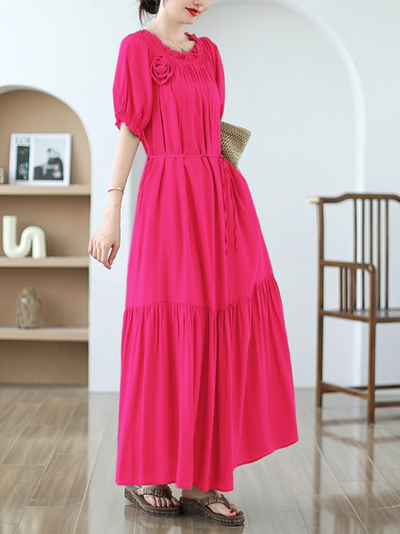 Women's Summer Stylish Lace-Up Side Flower A-line Dress