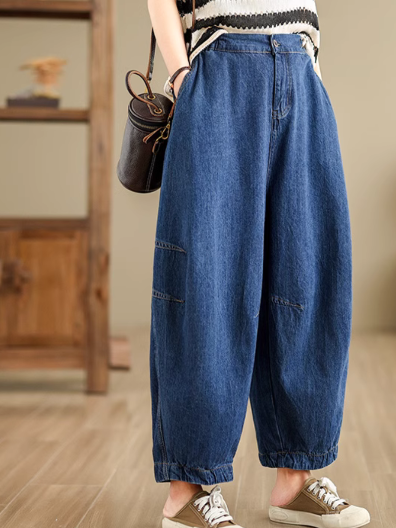 Damen Retro Lockere Lässige Hose mit weitem Bein